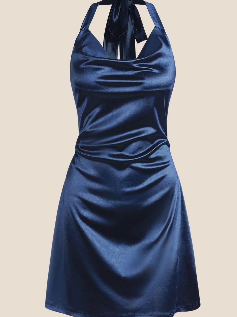 Silky Navy Halter Chemise Dress